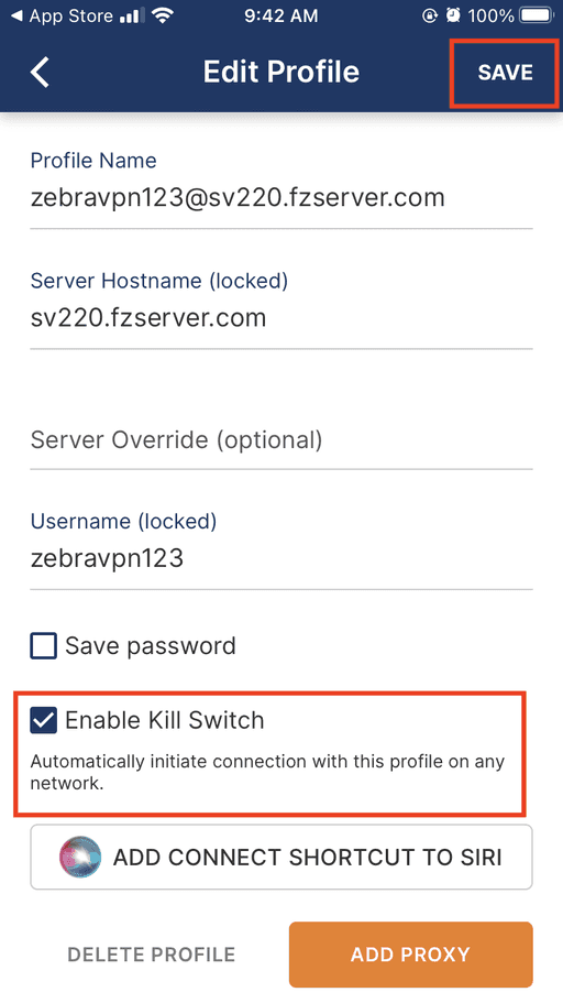 OpenVPN connect settings iOS