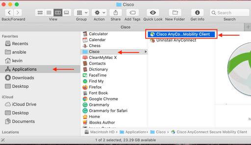 cisco anyconnect in MacOS screens