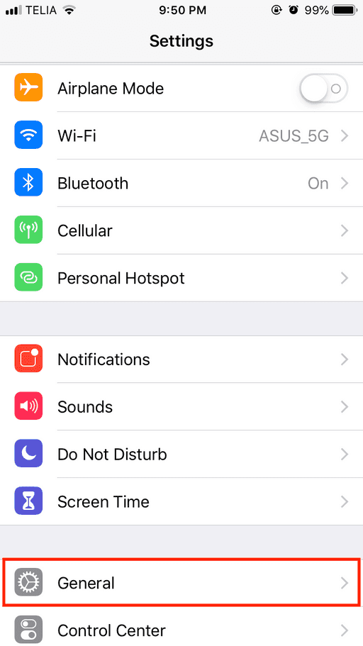 Step 2: Select General in the Settings app 